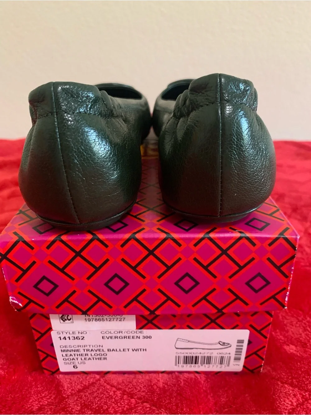 Tory Burch Black Leather Logo Ballet Flats